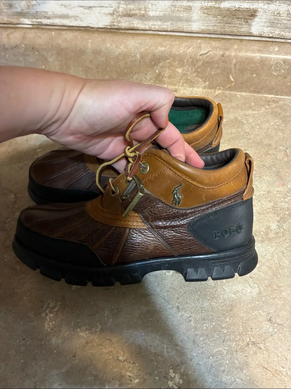 Polo by Ralph Lauren Dover 3 8D 8 D Brown & Tan Leather Duck Boots Hiking Boots